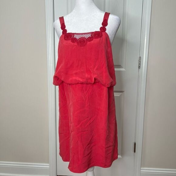 Tibi Silk Chiffon Crochet Trim Blouson Raspberry Red Dress - Picture 1 of 11